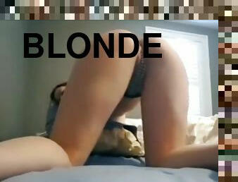 The blonde farts a lot, poisons herself and wets the hallway with her thong!
