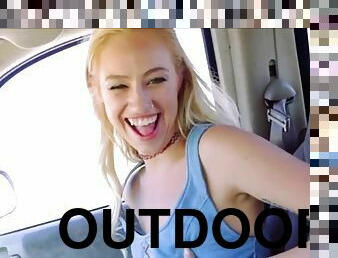 Petite blonde teen fucked by stranger outdoors for money POV
