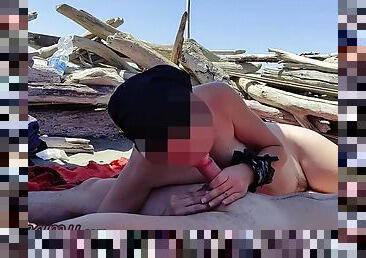 Risky blowjob on the Canarian beach Almost caught - MissCreamy