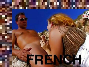 Chubby french amateur teen has public sex on the beach