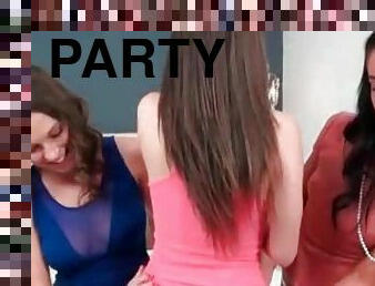 Three girls dressed to party hook up