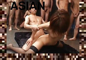 asiatique, japonais, gangbang, sexe-de-groupe, bukkake