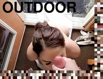 Hot brunette fucked doggystyle in the outdoor jacuzzi