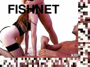 pornsterne, 3etwas, fischnetz, brunette