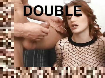 orgasme, anal, double, rousse, bout-a-bout, pénétrante