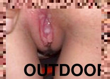 Teen bent over by her daddy outdoors breeds her and spanks cum back out