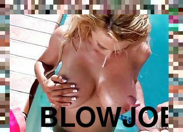 Blonde babe big tits gets smashed by the pool