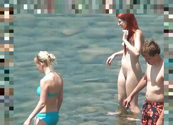 nudisti, plaža, poziranje