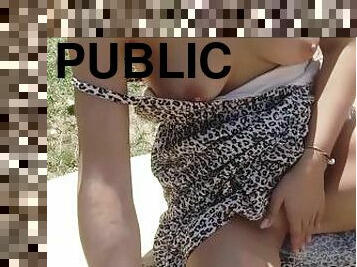 fingering in the park, flashing my pussy and tits in public