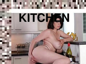 Big tits kitchen rubbing