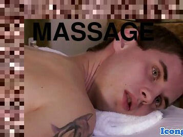 Straight massage client rotated by the masseur