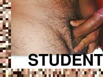YOUNG UNIVERSITY STUDENT MASTURBATES WHILE STUDYING AT NIGHT WITH RED LIGHTS AND CUMS ON THE STUDY T