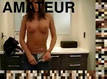 gros-nichons, chatte-pussy, amateur, babes, parfait, solo, rasé, brunette, gaie