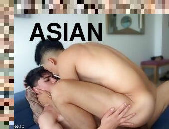 asiatisk, smal, avsugning, cumshot, blandade-raser, tonåring, gay, college, koreansk, twink