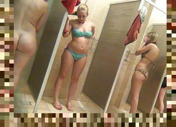 Sexy babes are getting naked in the shower