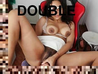 Hot webcam use double dildo. Double penetration