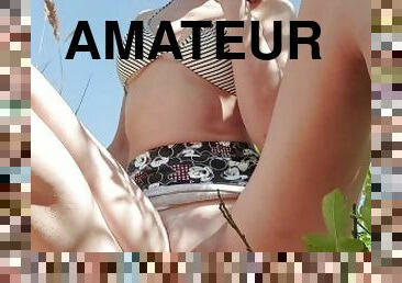 masturbation, amatör, strand, kul, petit, ensam, brunett, retande