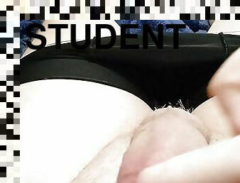 18 year old student cums powerfully after strapon in ass and mouth