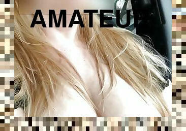 storatuttar, masturbation, orgasm, utomhus, amatör, milf, bbw, bil, naturlig, tuttar