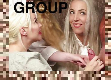 CFNM group femdom BJ and HJ on viagra class by British sluts