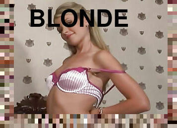 Shiny bra is cute on blonde