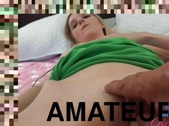 chatte-pussy, amateur, maison, ejaculation-interne, point-de-vue, petite-amie, blonde, douce, innocent