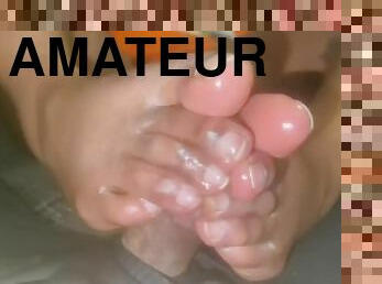 Amateur ebony gives footjob while on phone with hes gf amazing cumshot