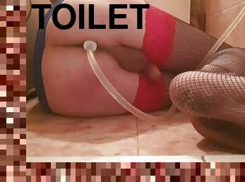 Sissy enema in toilet bathroom