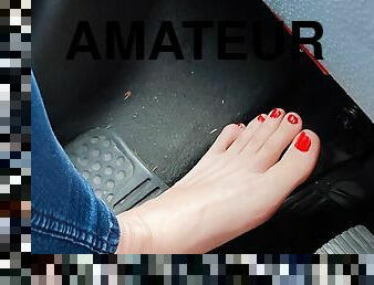 al-aire-libre, amateur, francés, coche, pies, rubia, fetichista, amante, parque