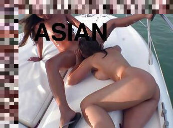 asiatique, masturbation, en-plein-air, lesbienne, hardcore, rasé, yacht