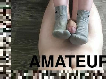 Teen Footjob & Sockjob With Gray Nike Socks After Training Cumshot