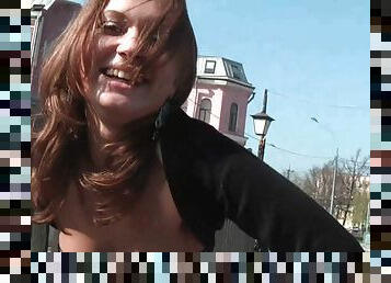 Beautiful girl public flashing in short dress