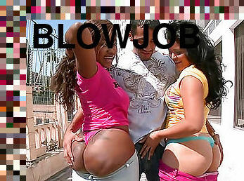 Giant asses on chicks in threesome