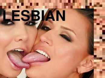lesbisk, kyssar, brunett