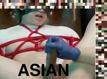 Asian boi tied in rope bondage and white undies edge