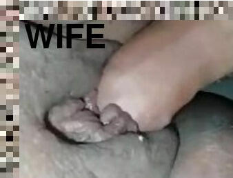 Fucking my BBW wife and cuming in her waxed pussy