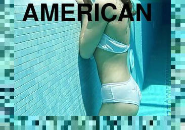rubia, americano, piscina