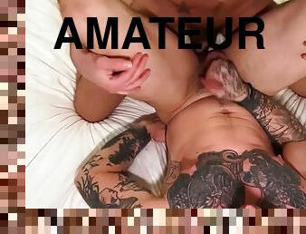 Amateur guy bareback tattoos boyfriend at home after ass licking