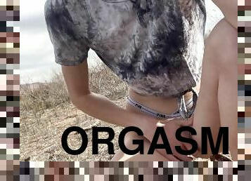 hårig, masturbation, orgasm, utomhus, publik, fitta-pussy, amatör, fingerknull, rödhårig, petit