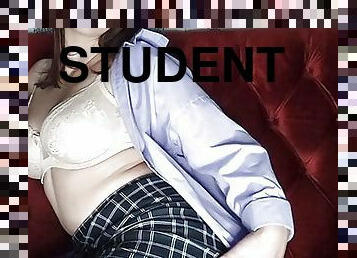 Huge breasts and big ass in a student with a beautiful pussy