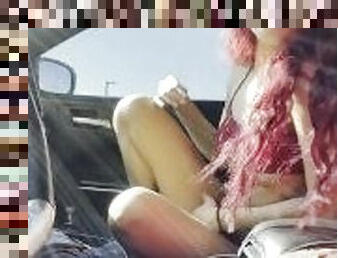 Caught Petite Red hair Latina blowjob in Car POV