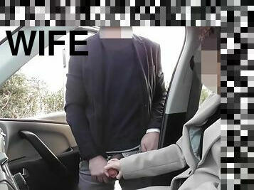 Dogging my wife in a public parking lot and she jerks off a voyeur