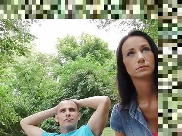 Hunt4k. pleased cuckold watches girlfriend's outdoor sex with guy