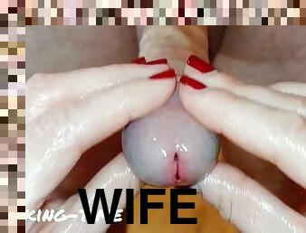 Laughing Wife Loves Food In Foreskin. FPOV. Female POV (Milking-time)