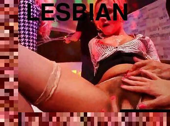 Lesbian pornstars lick cunts in the club
