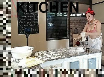 Regina Noir In Nudist Housekeeper Cooking At The Kitchen. Naked Maid Makes Dumplings. Naked Cooks. Bra 2