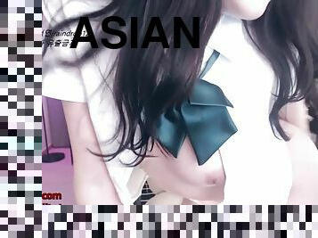 Asian camgirl masturbates in uniform
