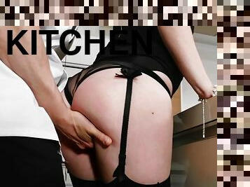 Misha cross gets her nice butt worshipped in the kitchen