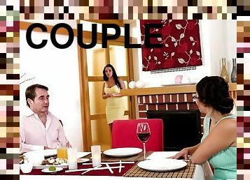 Ordinary couple share a dinner and a bed like lovers