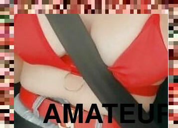 chatte-pussy, amateur, babes, voiture, rousse, solo, clignotant